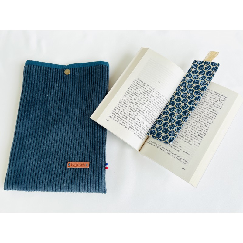 Pochette à livre velours bleu