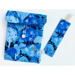 Pochette à livre matelassée et marque-page songe bleu