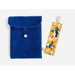 Pochette à livre matelassée et marque-page velours oiseaux