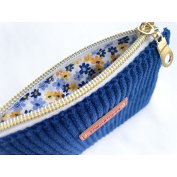 Porte-monnaie fleurs bleues et moutarde