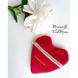 Pochette cœur avec message velours rouge et inscription or