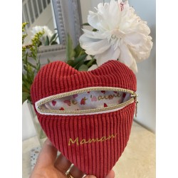 Pochette cœur avec message velours rouge et inscription or