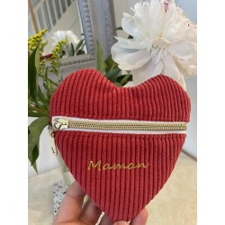 Pochette cœur avec message velours rouge et inscription or