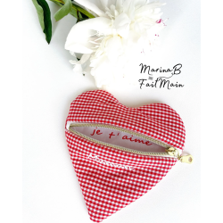 Pochette cœur avec message Vichy rouge et inscription blanc