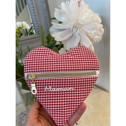 Pochette cœur avec message Vichy rouge et inscription blanc