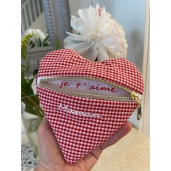 Pochette cœur avec message Vichy rouge et inscription blanc