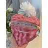Pochette cœur avec message Vichy rouge et inscription blanc
