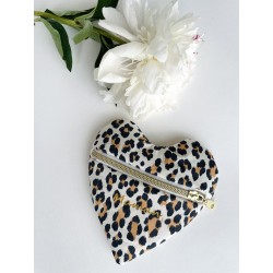 Pochette cœur avec message léopard et inscription or