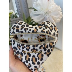 Pochette cœur avec message léopard et inscription or