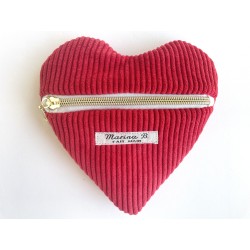 Pochette cœur sans message velours rouge