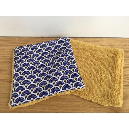 Lingette petits éventails Bleue nuit et Moutarde